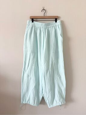 Amazon Cotton Gauze Wide Leg Pant with Drawstring Hem in Mint Green Size 2XL